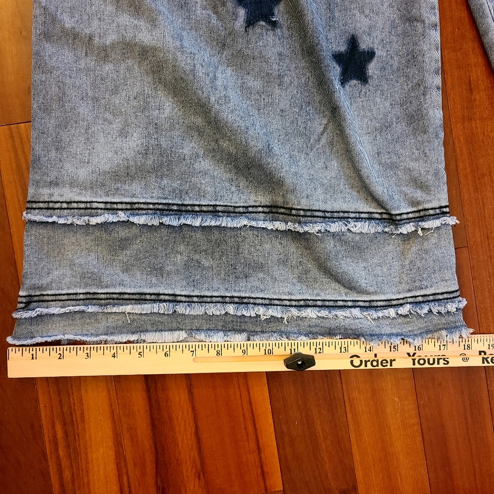 Blue Velvet Barrel Super Flare-Leg Denim Pants w/Star Details Sz:M Boho Festival - Picture 4 of 12